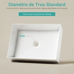 Vasque À Poser|EMKE Lavabo en Céramique Blanc 510x370x110 mm, Vasque Carrée, Posable