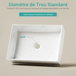 EMKE Lavabo en Céramique Blanche 45x32x11 cm, Vasque à Poser Rectangulaire