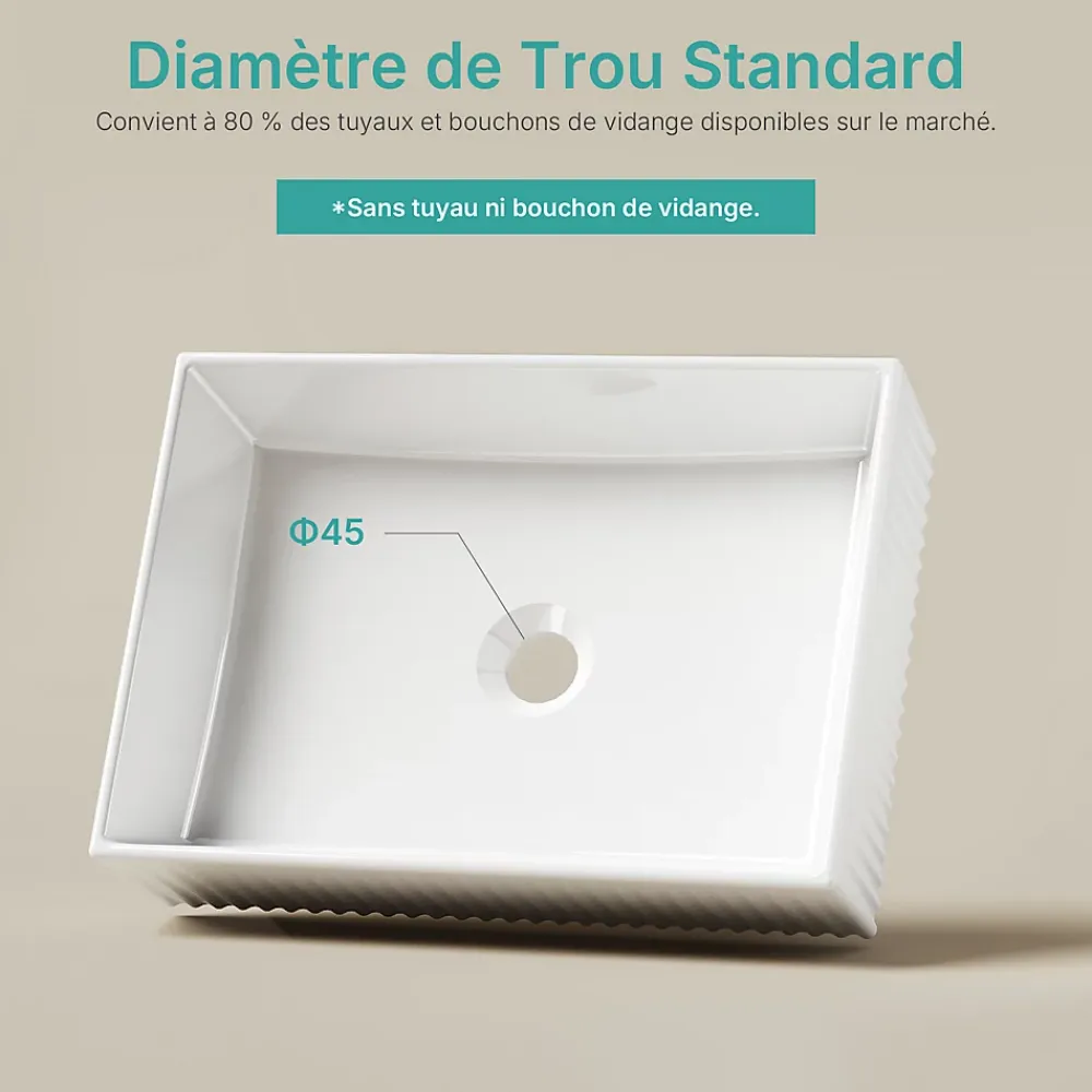 EMKE Lavabo en Céramique Blanche 45x32x11 cm, Vasque à Poser Rectangulaire