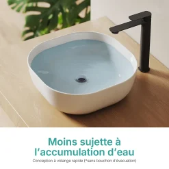 EMKE Lavabo en Céramique Blanche 415x415x145 mm, Vasque à Poser Carrée sans Trou de Robinet