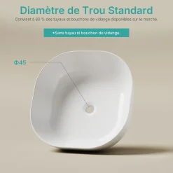 EMKE Lavabo en Céramique Blanche 415x415x145 mm, Vasque à Poser Carrée sans Trou de Robinet