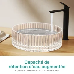 EMKE Lavabo en Verre Trempé Rond à Poser 400x400x120 mm, Vasque Salle de Bain, Irisé