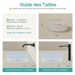 EMKE Lavabo en Verre Trempé Rond à Poser 400x400x120 mm, Vasque Salle de Bain, Irisé