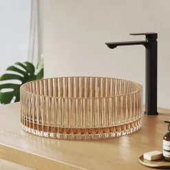 EMKE Lavabo en Verre Trempé Rond à Poser 400x400x120 mm, Vasque Salle de Bain, Rose Gold