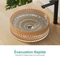 EMKE Lavabo en Verre Trempé Rond à Poser 400x400x120 mm, Vasque Salle de Bain, Rose Gold