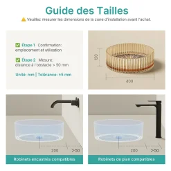 EMKE Lavabo en Verre Trempé Rond à Poser 400x400x120 mm, Vasque Salle de Bain, Rose Gold