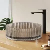 EMKE Lavabo en Verre Trempé Rond à Poser 400x400x120 mm, Vasque Salle de Bain, Gris Transparent