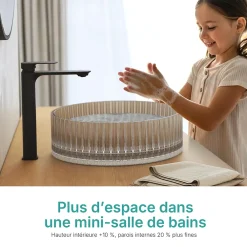 EMKE Lavabo en Verre Trempé Rond à Poser 400x400x120 mm, Vasque Salle de Bain, Gris Transparent