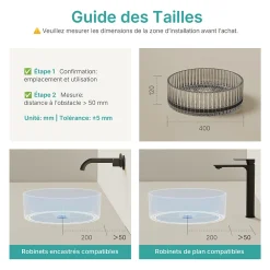 EMKE Lavabo en Verre Trempé Rond à Poser 400x400x120 mm, Vasque Salle de Bain, Gris Transparent