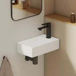 EMKE Lavabo Mural en Céramique 38x22x10cm, Blanc Brillant, Vasque Murale Carrée avec Trou pour Robinet