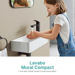 EMKE Lavabo Mural en Céramique 38x22x10cm, Blanc Brillant, Vasque Murale Carrée avec Trou pour Robinet