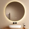Miroir Lumineux|EMKE LED Miroir lumineux salle de bain rond 80cm Cadre Doré, Anti-buée, Horloge et Temperature, Lumière Neutre