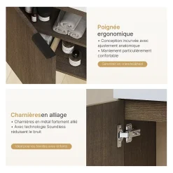 EMKE Meuble de Salle de Bain Murale, Vasque Blanche, Finition Chêne Fumé, Étagère réglable, Portes Soft-Close, Design Moderne