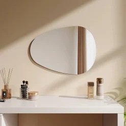 Miroir Simple|EMKE Miroir de Salle de Bain Asymétrique 45 x 60 cm, Miroir Ovale pour Salle de Bain, Miroir Mural irrégulier Miroir Décoratif