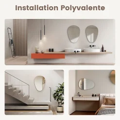Miroir Simple|EMKE Miroir de Salle de Bain Asymétrique 45 x 60 cm, Miroir Ovale pour Salle de Bain, Miroir Mural irrégulier Miroir Décoratif