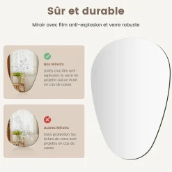 Miroir Simple|EMKE Miroir de Salle de Bain Asymétrique 50 x 70 cm, Miroir Ovale pour Salle de Bain, Miroir Mural irrégulier Miroir Décoratif