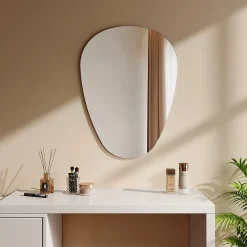 Miroir Simple|EMKE Miroir de Salle de Bain Asymétrique 60 x 80 cm, Miroir Ovale pour Salle de Bain, Miroir Mural irrégulier Miroir Décoratif
