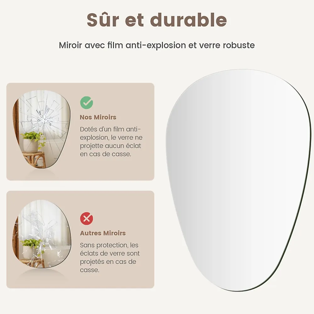 Miroir Simple|EMKE Miroir de Salle de Bain Asymétrique 60 x 80 cm, Miroir Ovale pour Salle de Bain, Miroir Mural irrégulier Miroir Décoratif