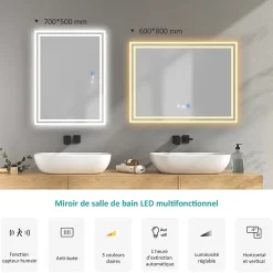 Miroir Simple|EMKE Miroir de Salle de Bain Asymétrique 60 x 80 cm, Miroir Ovale pour Salle de Bain, Miroir Mural irrégulier Miroir Décoratif