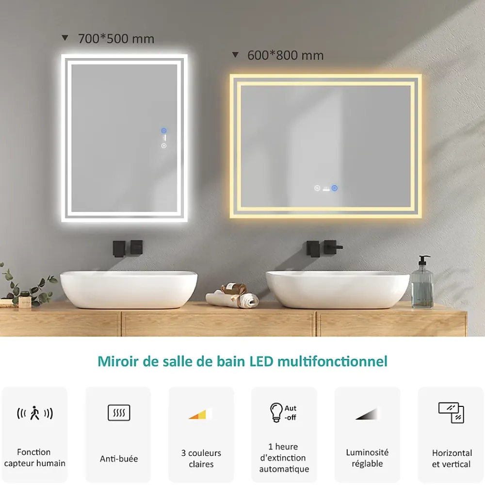 Miroir Simple|EMKE Miroir de Salle de Bain Asymétrique 60 x 80 cm, Miroir Ovale pour Salle de Bain, Miroir Mural irrégulier Miroir Décoratif