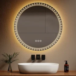 Miroir Lumineux|EMKE Miroir led salle de bain 80 cm, avec 3 Couleurs de lumière réglables+Anti-buée, Économie d'énergie miroir led