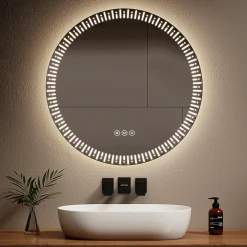 Miroir Lumineux|EMKE Miroir led salle de bain 80 cm, avec 3 Couleurs de lumière réglables+Anti-buée, Économie d'énergie miroir led