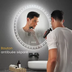 Miroir Lumineux|EMKE Miroir led salle de bain 80 cm, avec 3 Couleurs de lumière réglables+Anti-buée, Économie d'énergie miroir led