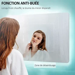 EMKE Miroir lumineux salle de bain Rétro-éclairage 80x60cm,Miroir LED avec Interrupteur Tactile,Anti-buée,lumière blanche froide