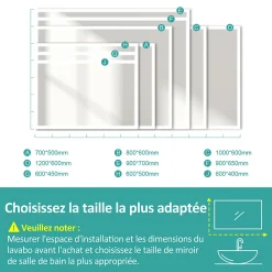 EMKE Miroir lumineux salle de bain Rétro-éclairage 80x60cm,Miroir LED avec Interrupteur Tactile,Anti-buée,lumière blanche froide