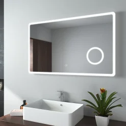 Miroir Lumineux|EMKE Miroir lumineux salle de bain 100x60cm,Miroir LED avec Interrupteur Tactile,3x Grossissement,éclairage Lumière Blanche Froide