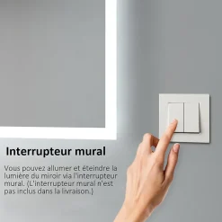 EMKE Miroir lumineux salle de bain 60x80cm, Miroir LED salle de bain, Miroir avec l'éclairage, Lumière blanche froide