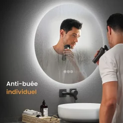 Miroir Lumineux|EMKE Miroir lumineux salle de bain rond 80cm, rétro-éclairage, Interrupteur Tactile, Anti-buée, LED Lumière Froide/Neutre/Chaude