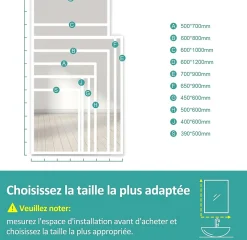 Miroir Lumineux|EMKE Miroir lumineux salle de bain 45x60cm, Miroir LED salle de bain, Miroir avec l'éclairage, Lumière blanche froide