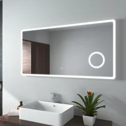 Miroir Lumineux|EMKE Miroir lumineux salle de bain 120x60cm, Miroir LED, Interrupteur Tactile, 3x Grossissement, éclairage Lumière Blanche Froide