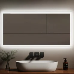 EMKE Miroir lumineux salle de bain 120x60cm, Miroir LED avec Interrupteur à bouton, Anti-buée, lumière Blanche Froide/Chaude