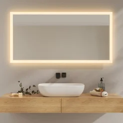 EMKE Miroir lumineux salle de bain 120x60cm, Miroir LED avec Interrupteur à bouton, Anti-buée, lumière Blanche Froide/Chaude
