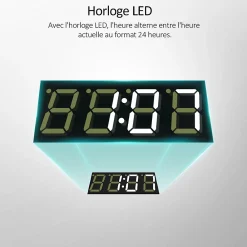 Miroir Lumineux|EMKE Miroir lumineux salle de bain 120x70cm,cadre noir,Interrupteur Tactile, Anti-buée, Horloge et Température, LED Lumière Neutre