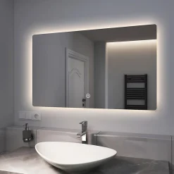 Miroir Lumineux|EMKE Miroir lumineux salle de bain Rétro-éclairage 100x60cm, avec Interrupteur Tactile, LED éclairage lumière Froide/Chaude/Neutre
