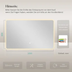 Miroir Lumineux|EMKE Miroir lumineux salle de bain Rétro-éclairage 100x60cm, avec Interrupteur Tactile, LED éclairage lumière Froide/Chaude/Neutre