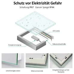 Miroir Lumineux|EMKE Miroir lumineux salle de bain Rétro-éclairage 100x60cm, avec Interrupteur Tactile, LED éclairage lumière Froide/Chaude/Neutre