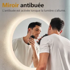 Miroir Lumineux|EMKE Miroir lumineux salle de bain rond diamètre 60cm, Miroir LED avec Interrupteur Tactile, Anti-buée, 3 couleurs de Lumières