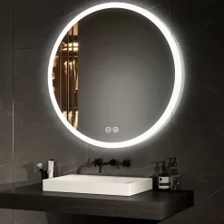 EMKE Miroir lumineux salle de bain rond diamètre 80cm, Miroir LED avec Interrupteur Tactile, Anti-buée, 3 couleurs de Lumières