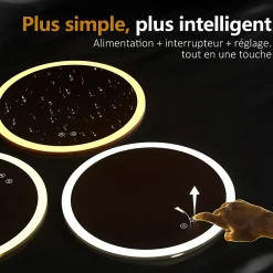 EMKE Miroir lumineux salle de bain rond diamètre 80cm, Miroir LED avec Interrupteur Tactile, Anti-buée, 3 couleurs de Lumières