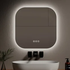 Miroir Lumineux|EMKE Miroir lumineux salle de bain sans cadre 60x60cm , Interrupteur Tactile, Anti-buée, LED Lumière Blanche Froide/Neutre/Chaude