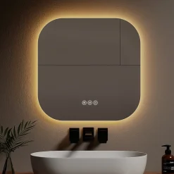 Miroir Lumineux|EMKE Miroir lumineux salle de bain sans cadre 60x60cm , Interrupteur Tactile, Anti-buée, LED Lumière Blanche Froide/Neutre/Chaude