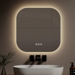 Miroir Lumineux|EMKE Miroir lumineux salle de bain sans cadre 60x60cm , Interrupteur Tactile, Anti-buée, LED Lumière Blanche Froide/Neutre/Chaude