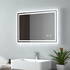EMKE Miroir lumineux salle de bain 50x70cm, Miroir LED avec l'éclairage, Interrupteur Tactile, Anti-buée, Lumière Blanche Froide
