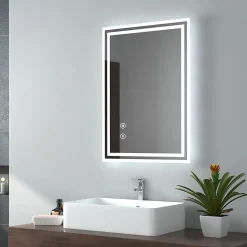 EMKE Miroir lumineux salle de bain 50x70cm, Miroir LED avec l'éclairage, Interrupteur Tactile, Anti-buée, Lumière Blanche Froide