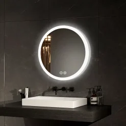 EMKE Miroir lumineux salle de bain rond diamètre 50cm, Miroir LED avec Interrupteur Tactile, Anti-buée, 3 couleurs de Lumières
