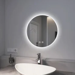 Miroir Lumineux|EMKE Miroir lumineux salle de bain rond 50cm, rétro-éclairage sans cadre, Interrupteur Tactile, Lumière Froide/Neutre/Chaude